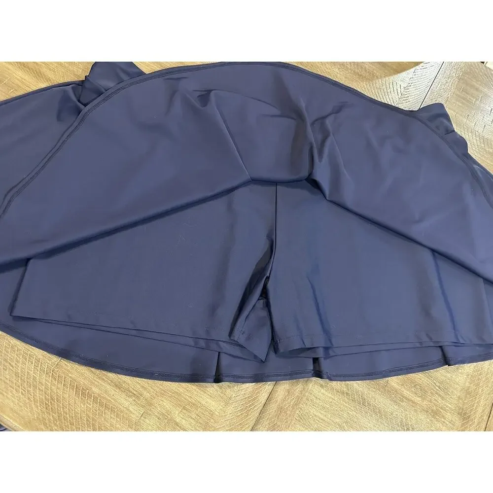 NWT ModLi Flowy Swim Skort Women's 6X Navy Blue Stretch Elastic Waist Skirt NEW